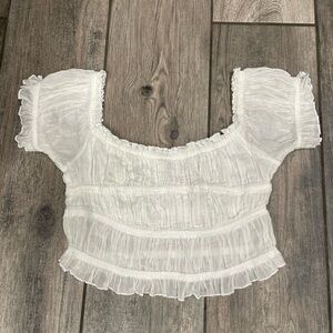 Free People White Ruffled Crop Top